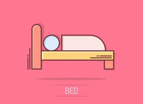 Bed icon in comic style. Sleep bedroom vector cartoon illustration pictogra.. Stock Illustration