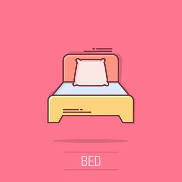 Bed icon in comic style. Sleep bedroom vector cartoon illustration pictogra.. Illustrazione stock