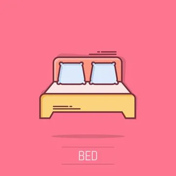 Bed icon in comic style. Sleep bedroom vector cartoon illustration pictogra.. Illustrazione stock