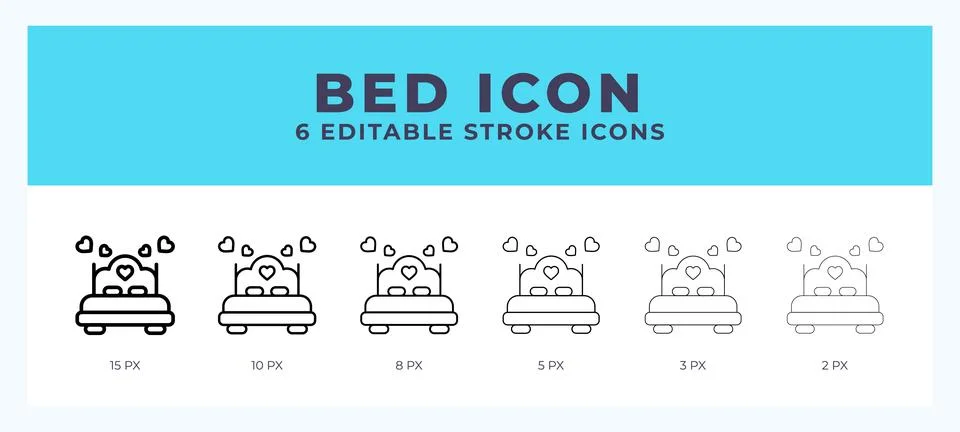 Bed icon with different stroke. Editable stroke. Vector illustration. 스톡 일러스트