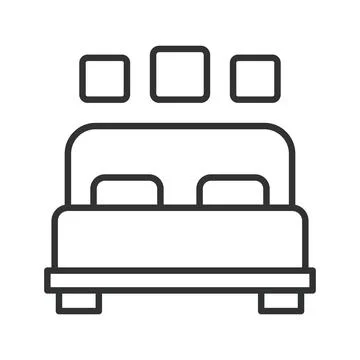 Bed icon in line design. bed, double bed, bedroom furniture, sleep area Stock Illustration