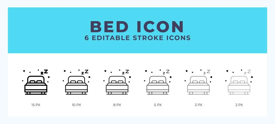 Bed icon set with different stroke. Design elements for logo. Vector illust.. Stock Illustration