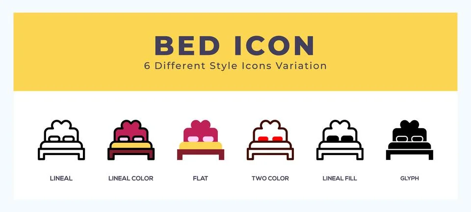 Bed icon set with different styles. Design elements for logo. Vector illust.. Stock Illustration