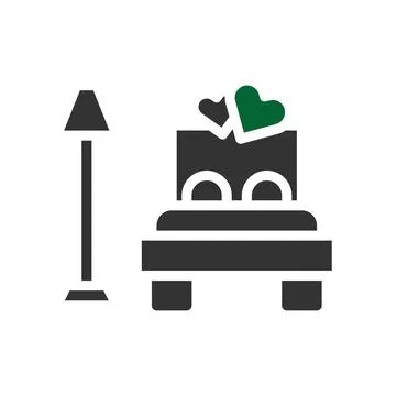 Bed icon solid grey green style valentine illustration symbol perfect. Stock Illustration