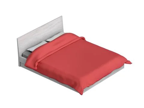 Bed isolated on white Bed with red duvet, isolated on white background Cop... Stock Photos