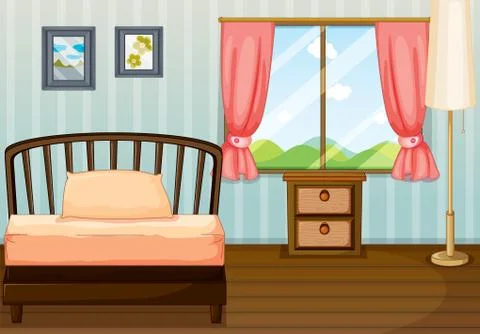 A bed, a lamp and a side table Stock Illustration