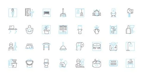 Bed linear icons set. Cozy, Comfortable, Sleep, Mattress, Sheets, Pillow, Rest Stock Illustration