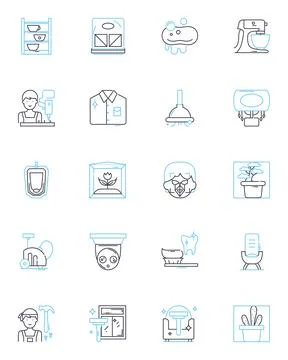 Bed linear icons set. Cozy, Comfortable, Sleep, Mattress, Sheets, Pillow, Rest Stock Illustration
