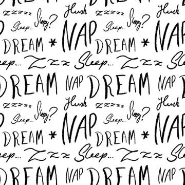 Bed linen design pattern. Sleepy doodle - sleep time vector texture with hand Stock Illustration