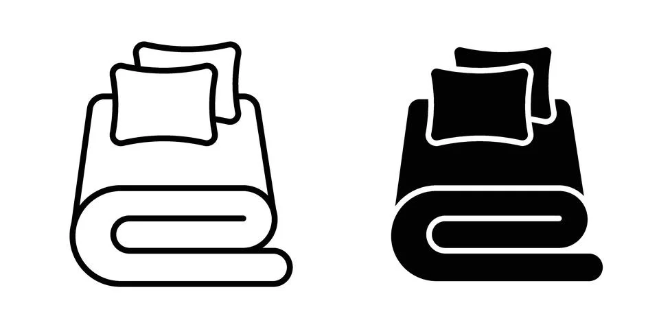 Bed linen icon vector concepts, line and silhouette styleaging design Vecto.. Stock Illustration