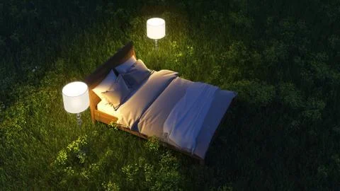 Bed in night field Stock Illustration
