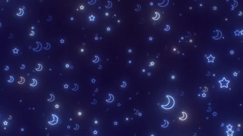 Bed Night Time Dark Blue Crescent Moon And Stars Flying At Camera Stock Footage 318417045