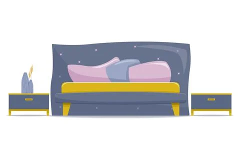 Bed with nightstands vector illlustration isolated on white background Stock Illustration