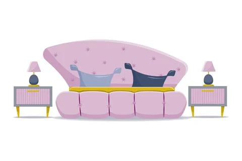 Bed with nightstands vector illlustration isolated on white background Stock Illustration
