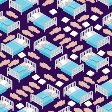 Bed pattern seamless. Bd with blanket and pillow background. texture for fabr Stock Illustration