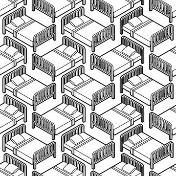 Bed pattern seamless. Bd with blanket and pillow background. texture for fabr Stock Illustration