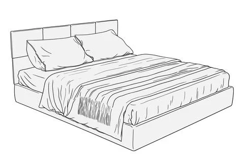 Bed with pillows on a white background. Stock Illustration