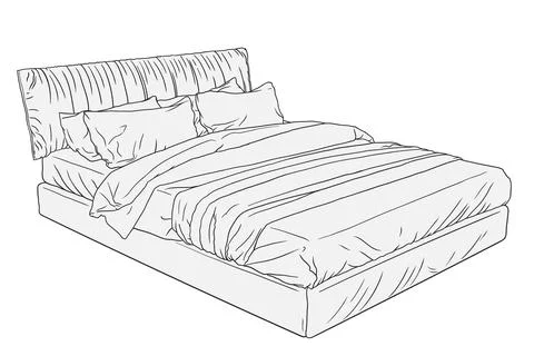 Bed with pillows on a white background. Stock Illustration