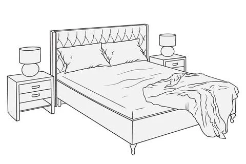 Bed with pillows on a white background. Stock Illustration