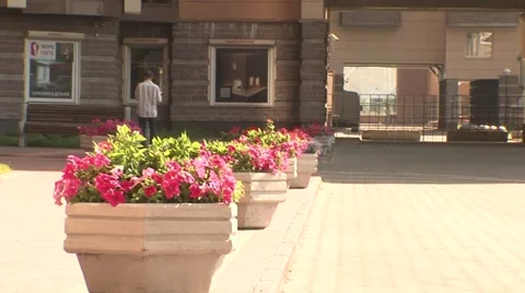 Bed with pink flowers Stone Yard Stock Footage 5081922