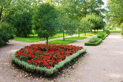 Bed with red flowers Stock Photos