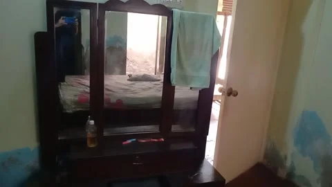 Bed Reflection in a Room Mirror During Daylight Video stock 347183790