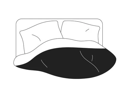 Bed sheets and pillows for good sleep monochrome flat vector object Stock Illustration