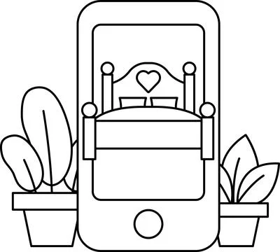 A bed is shown on a phone screen with a heart on it Stock Illustration