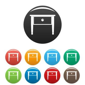 Bed side table icons set color Stock Illustration