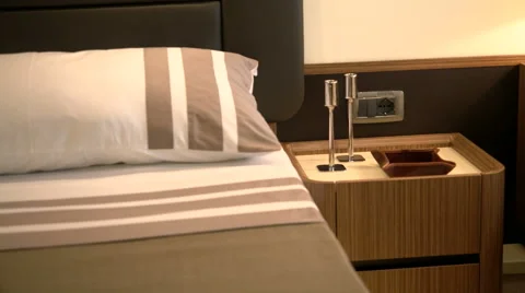 Bed side table in main cabin on a luxury yacht Stock Footage 52698290