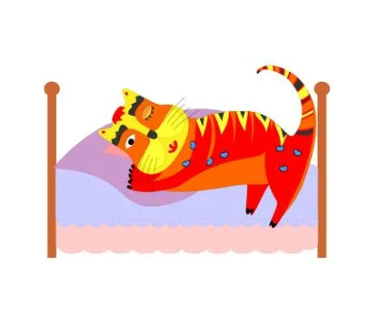 Bed with sleeping cat Stock Illustration