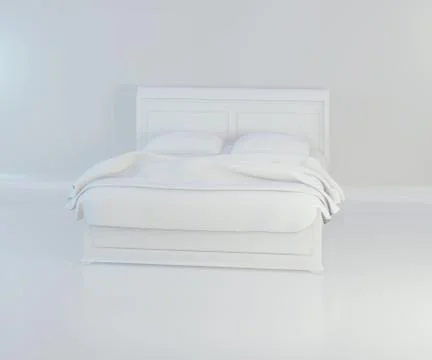 Bed with soft white pillows. 3d rendering Illustrazione stock