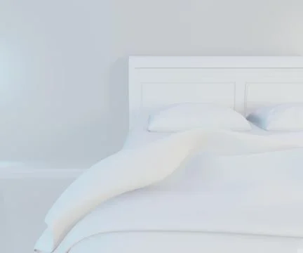 Bed with soft white pillows. 3d rendering Illustrazione stock