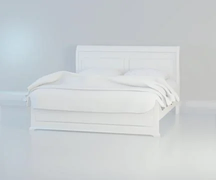 Bed with soft white pillows, front view. 3d rendering Stock Illustration