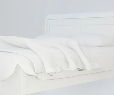 Bed with soft white pillows, front view. 3d rendering. top view Illustrazione stock