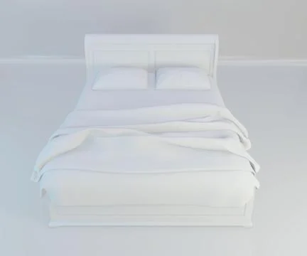 Bed with soft white pillows, front view. 3d rendering Illustrazione stock