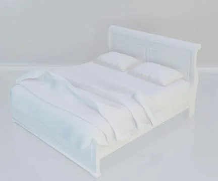 Bed with soft white pillows, front view. 3d rendering Stock Illustration