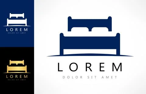 Bed store. Bed with pillows logo vector design. Illustrazione stock