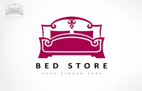 Bed store. Bed with pillows logo vector design. Illustrazione stock