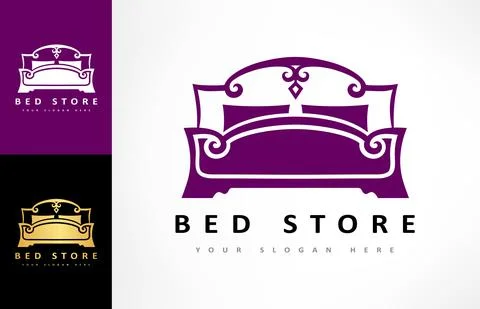 Bed store. Bed with pillows logo vector design. Illustrazione stock