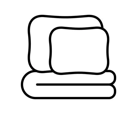 Bed textile linen with pillows, bed sheet and blanket line icon. Home textile Stock Illustration