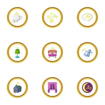 Bed time icons set, cartoon style Illustrazione stock