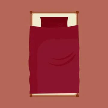 Bed top view bedroom flat style home. Interior sleep vector icon double furni 스톡 일러스트
