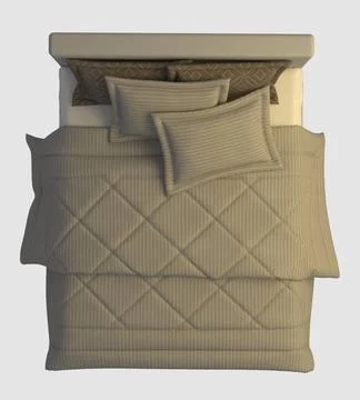 Bed Top View Isolated On White Bed with pillows and a blanket isolated on ... Stock Photos
