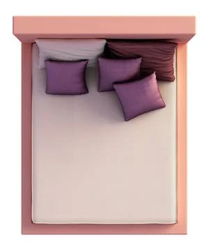 Bed Top View Isolated On White Top view of a bed with a blanket and a pill... Stock Photos
