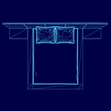 Bed with two pillows on it. The pillows are blue Stock Illustration