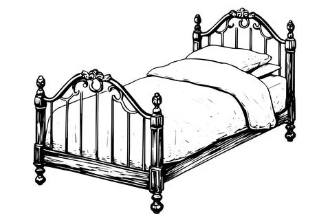 Bed vector engraving illustration. Stock Illustration