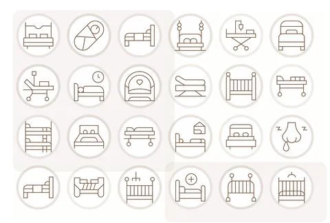 Bed Vector Graphics Pack including 24 Thin Line 256x256 Detail Enhanced Icons Stock Illustration