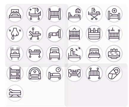 Bed Vector Icon Toolkit featuring 25 Pixel Aligned High Resolution Regular .. Stock Illustration