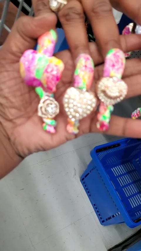 Bedazzled Nails in Big Box Store, Peekskill, New York, USA - 24 Jul 2019 Vídeo Stock 205207491